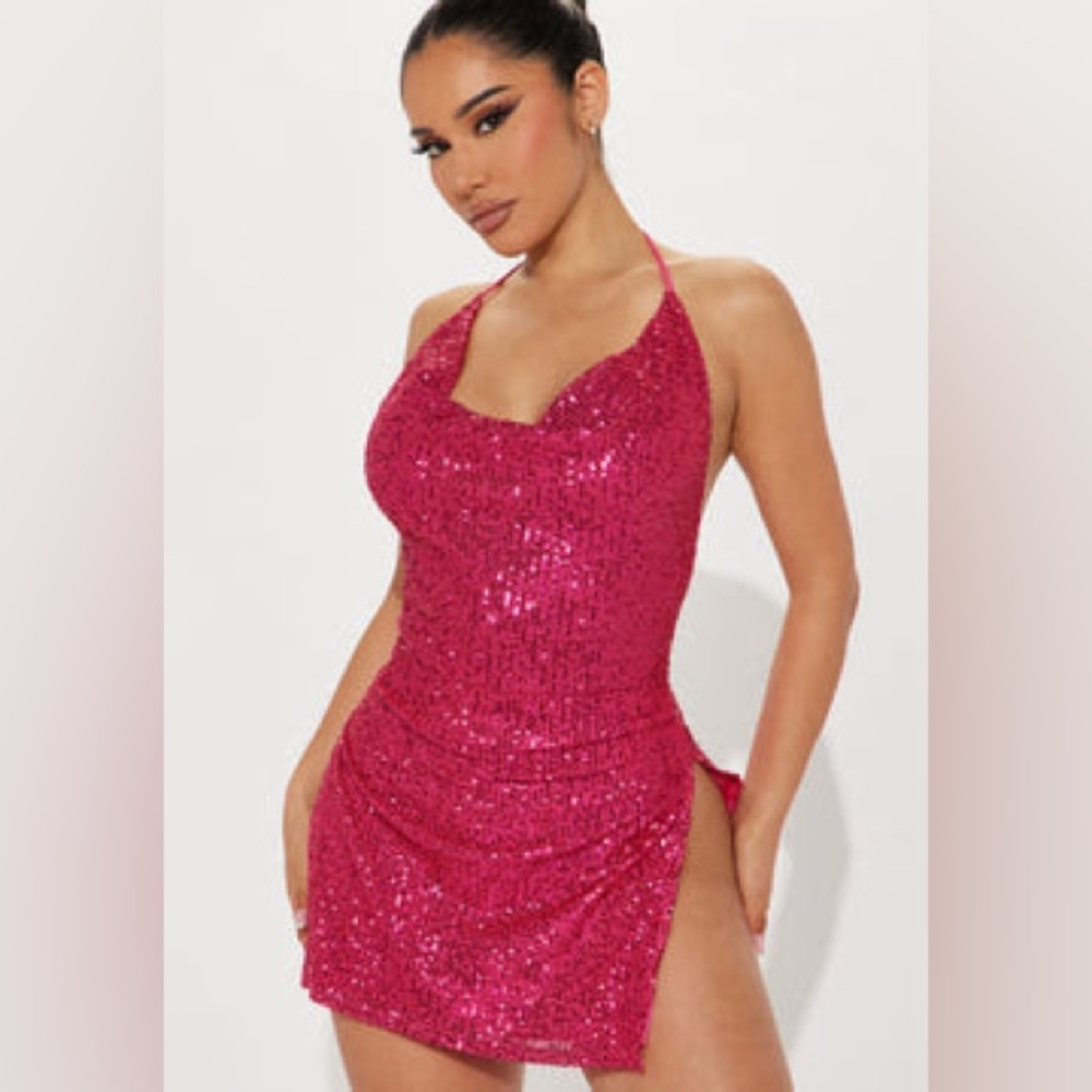 Hot pink slit dress